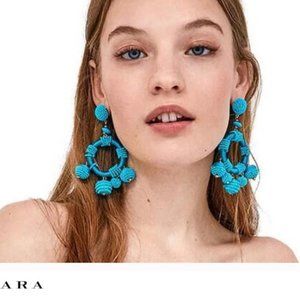 NWT Zara beaded turquoise blue circular earrings
